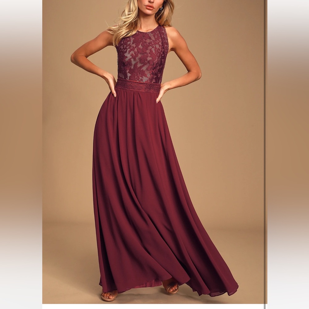 Lulu’s Burgundy Lace Maxi Dress
